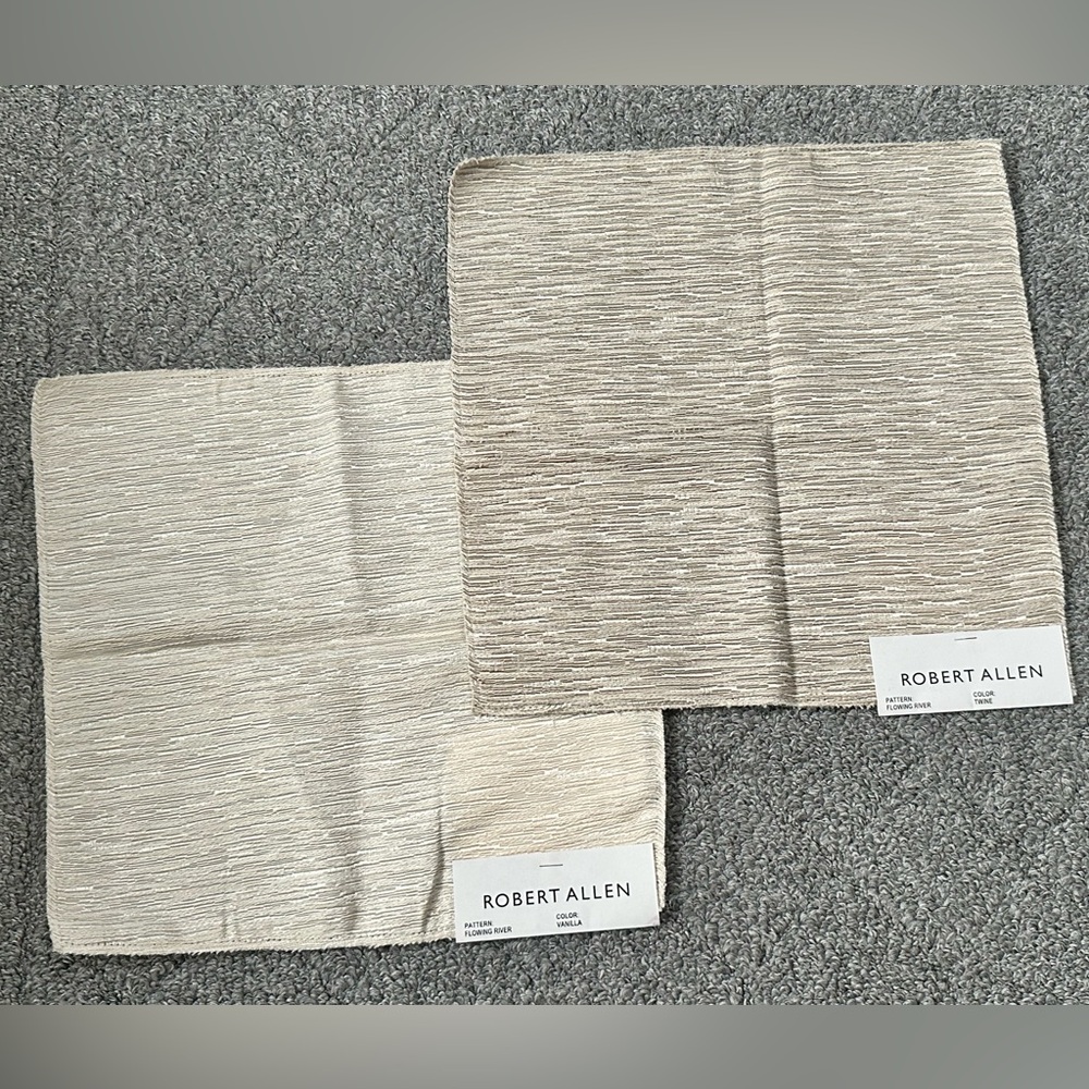 Robert Allen Lot of 2 Fabric Sample Remnants Window Flowing River Neutrals Beige